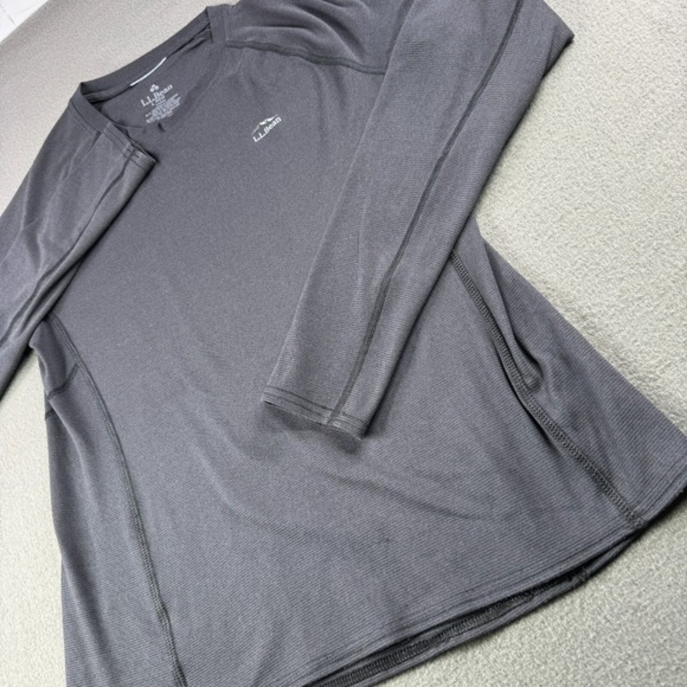 L.L.Bean Midweight Base Layer Wome L Crew Top Long Sleeve Tee Black Gym Run Hike - Picture 10 of 13